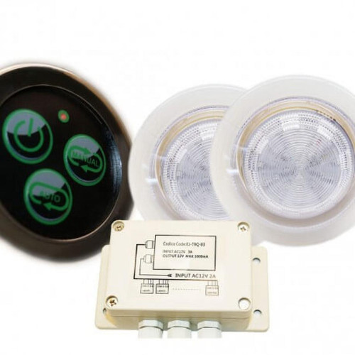Desineo - Kit Spots 110mm ø RGB IP68 étanche encastrable + bouton, système de contrôle de spots et transformateur - Desineo