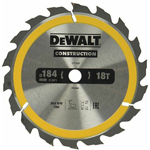 Dewalt - DEWALT DT1938-QZ - Hoja para sierra circular portátil para construcción 184x16mm 18D ATB +20º Dewalt  - Accessoires sciage, tronçonnage