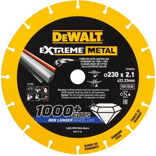 Dewalt - Disque diamant métal Max diamètre 230 mm épaisseur 1,3 mm alésage 22,23 mm Dewalt  - Matériaux & Accessoires de chantier Dewalt