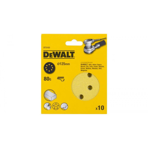 Dewalt - Disque abrasif DEWALT Velcro excentriques - Ø125 mm grain 80 - Boite de 10 - DT3103 Dewalt  - Abrasifs et brosses Dewalt