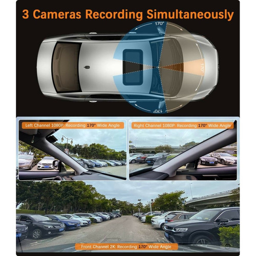 Divers Marques Caméra de voiture Dash Cam WiFi GPS voiture DVR Range Tour - 3 canaux 2K + 1080P + 1080P, Double objectif, 8 lumières infrarouge, Vision nocturne, 3 objectifs 170 degrés