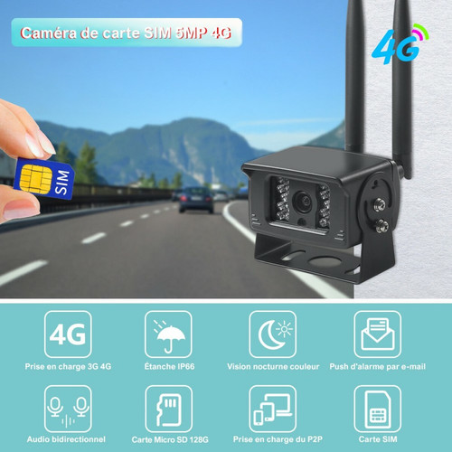 Caméra de surveillance connectée Divers Marques Caméra de Surveillance Sécurité extérieure IP SIM 3G 4G HD 5MP 1080P Sans Fil + Carte SD 128G + Lecteur - App, Audio bidirectionnel