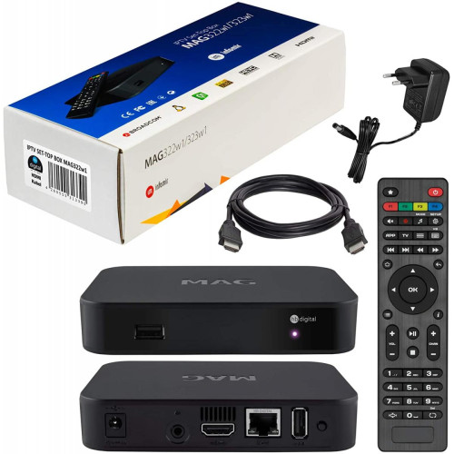 Divers Marques Décodeur IPTV Multimédia - MAG 322w1 - Set Top Box TV, H.265, WLAN WiFi intégré 150Mbps, Lecteur multimédia Internet TV, Récepteur IP HEVC H.256, Remplace MAG 254w1 + câble HDMI