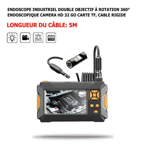 Divers Marques - Endoscope Industriel Double Objectif à Rotation 360°, Cable Rigide Caméra 9 , LED, 32 Go Carte TF, HD 1080p, 16mm + 8mm/9mm + 8mm Divers Marques  - Camera led