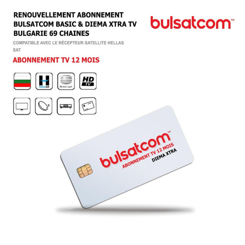 Divers Marques - Renouvellement Abonnement Bulsatcom 12 Mois Basic & Diema XTRA TV Bulgarie, 69 Chaines via Antenne Satellite Hellas 39°Est - Adaptateur TNT