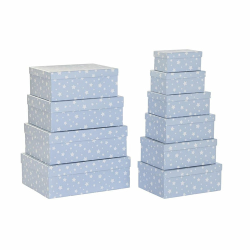 DKD Home Decor - Jeu de Caisses de Rangement Empilables DKD Home Decor Blanc Bleu ciel Enfant Carton (43,5 x 33,5 x 15,5 cm) DKD Home Decor  - Boite rangement carton