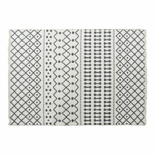DKD Home Decor - Tapis DKD Home Decor Blanc Polyester Coton Gris foncé (200 x 290 x 1 cm) DKD Home Decor  - Décoration