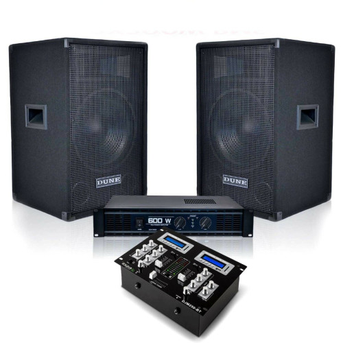Dune Lighting - Pack Sono PRO 2 enceintes + ampli stéréo 2x200 WRMS + DJM250-BT - Packs DJ