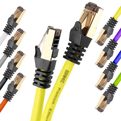 Duronic - CAT8 YW Câble Ethernet 10 M Jaune | S/FTP paire torsadée écrantée et blindée | Bande passante 2GHz / 2000 MHz | Transmission des données 40 Gigabits | Connecteurs RJ45 en or avec manchon Duronic  - Duronic