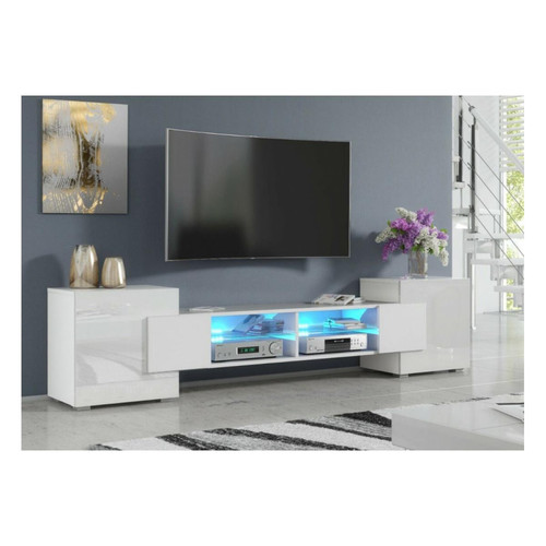 Dusine - MEUBLE TV PABLO 230 cm avec LED Blanc Mat et Blanc Laqué - Meubles TV, Hi-Fi Design