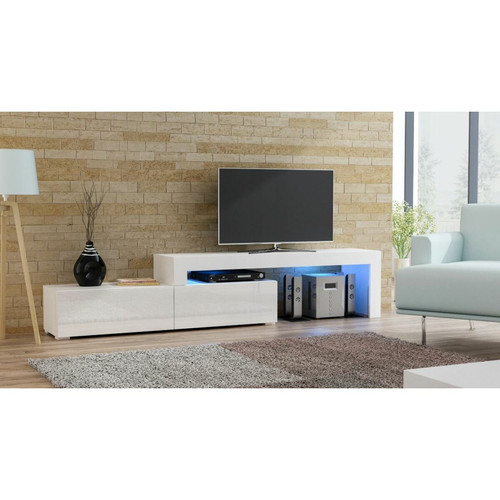 Dusine - MEUBLE TV FLEX LAQUE BM/BL - EXTENSIBLE OU ANGLE 148 à 280 cm LED RGB - Meubles TV, Hi-Fi Design