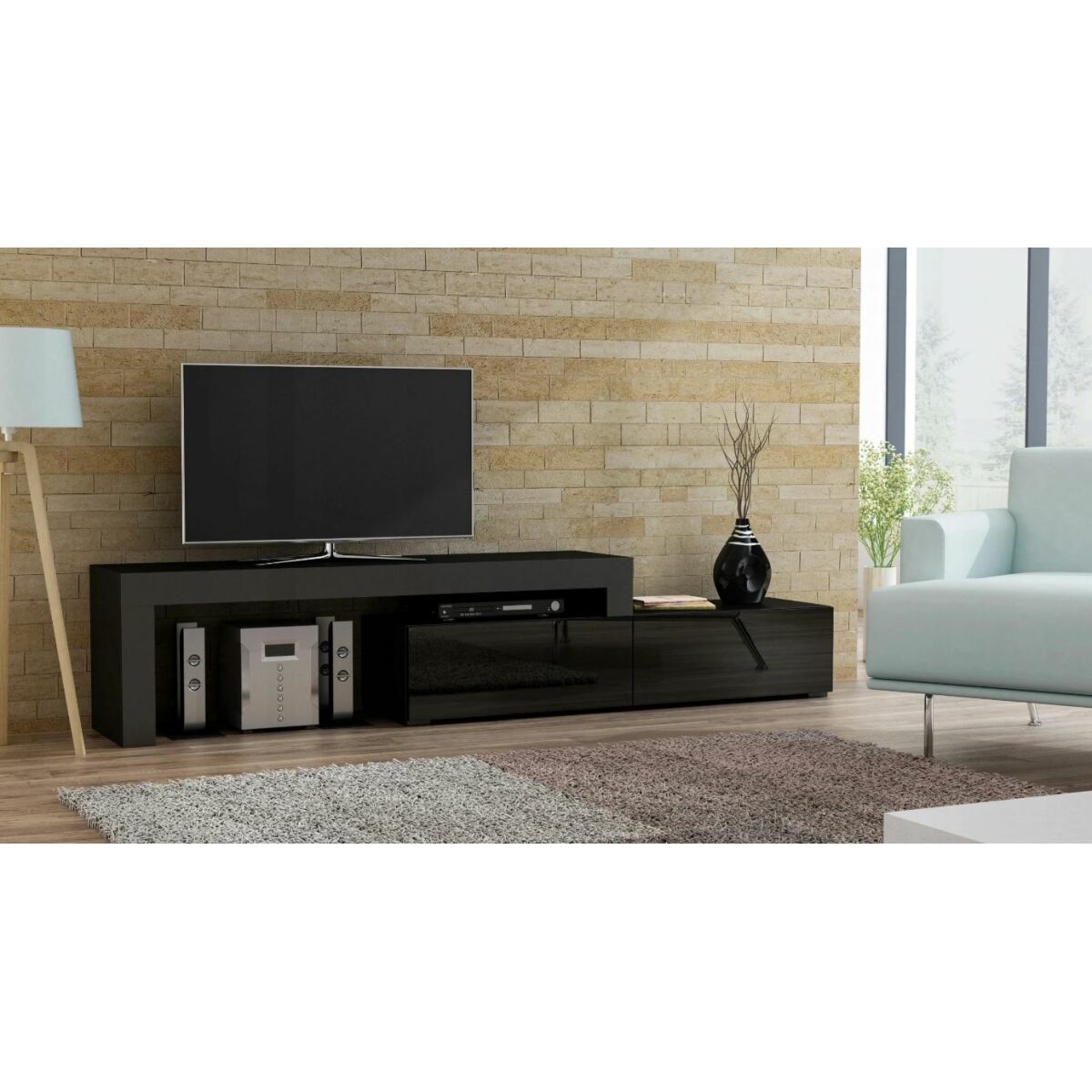 dusine meuble tv flex laque nm/nl - extensible ou angle 148 à 280 cm led rgb