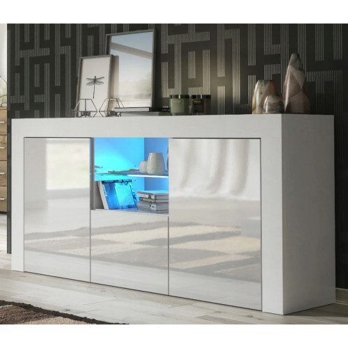 Dusine - Meuble TV haut BIG JIVE 145 cm blanc laqué avec LEDS Dusine  - Meuble industriel Salon, salle à manger
