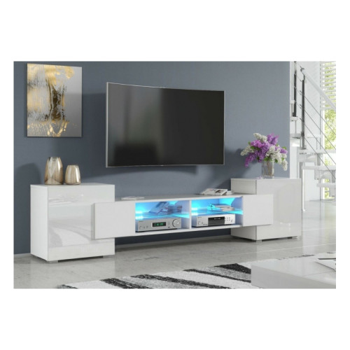 Dusine -MEUBLE TV PABLO 230 cm avec LED Blanc Mat et Blanc Laqué Dusine  - Mobilier Maison