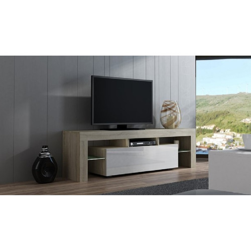 Dusine - Meuble TV SPIDER à LED en Chêne MAT avec porte Blanc Laqué 160 cm Dusine  - Dusine