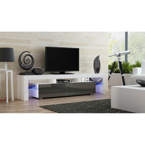 Dusine - Meuble TV SPIDER BIG à LED en Blanc MAT avec portes Gris Laqué 200 cm - Meubles TV, Hi-Fi Design