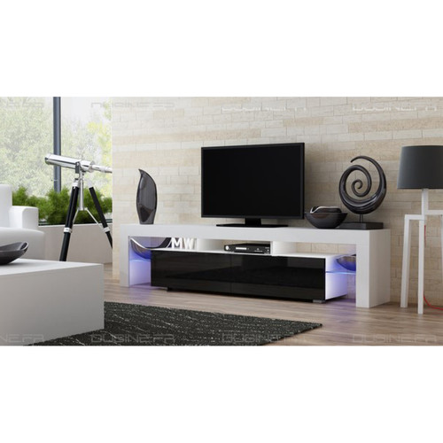 Dusine - Meuble TV SPIDER BIG à LED en Blanc MAT avec portes Noir Laqué 200 cm - Dusine