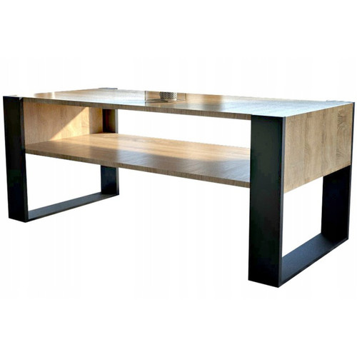 Dusine - TABLE BASSE LOVY CHÊNE / NOIR - STYLE INDUSTRIEL - 120cm x 64 cm - Dusine