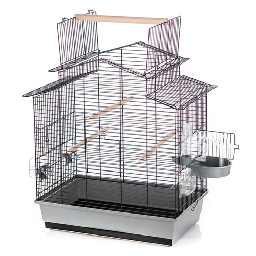 Cage à oiseaux DUVOPLUS Duvoplus Cage à oiseaux avec accessoires Iza 3 58x38x65cm gris et noir