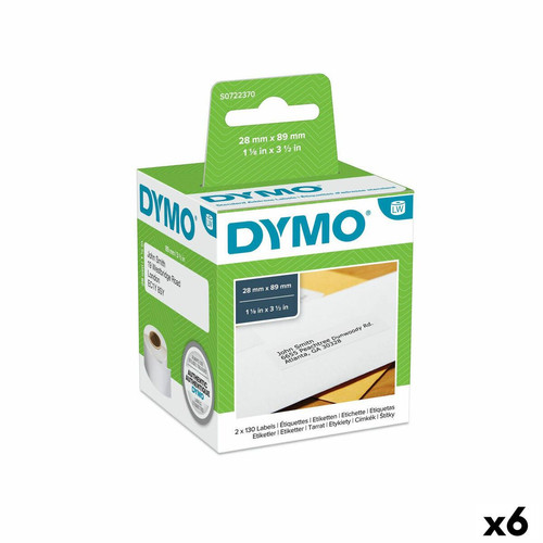 Dymo - Rouleau d'Étiquettes Dymo 99010 28 x 89 mm LabelWriter™ Blanc Noir (6 Unités) Dymo  - Accessoires Bureau