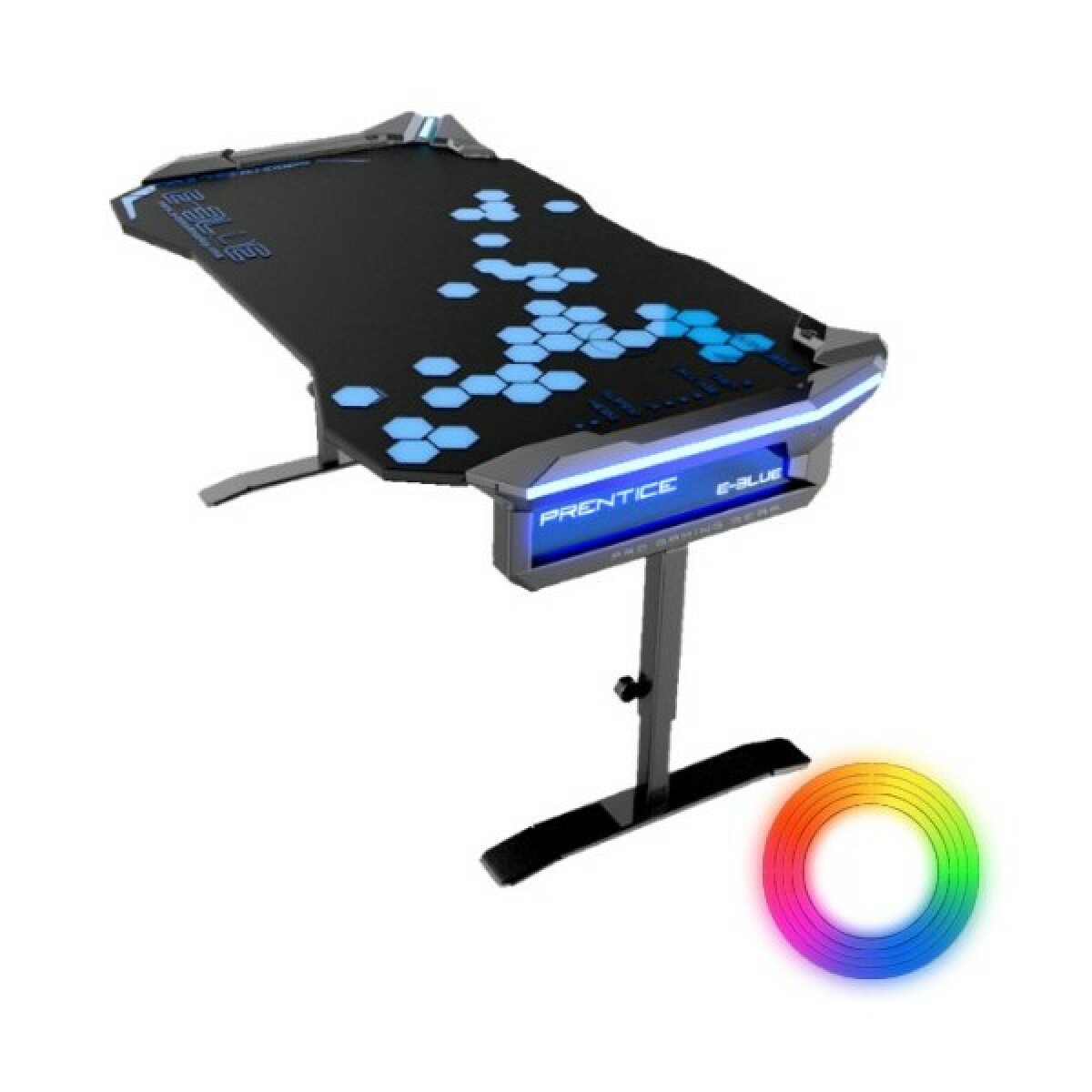 Bureau Gamer Rétro Eclairé LED RGB Largeur 1m35 E BLUE EGT004 pour Gaming avec hauteur ajustable