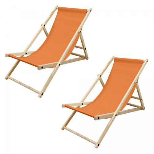 Ecd Germany - 2x Chaise longue de jardin pliante bain de soleil plage chilienne orange 120 kg Ecd Germany  - Bain de soleil pliant