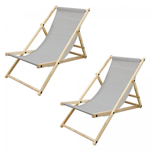 Ecd Germany - 2x Chaise longue jardin pliante bain de soleil plage chilienne gris clair 120 kg - Transats, chaises longues