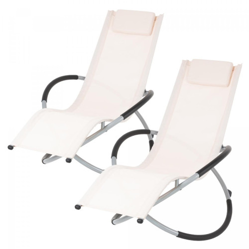 Ecd Germany - 2x Chaise longue pliable fauteuil relax de jardin extérieur rocking chair créme - Ecd Germany