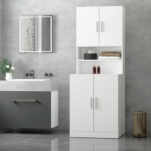 Ecd Germany - Armoire salle de bain encastrée pour lave-linge 190 x 70 cm panneau d'aggloméré - meuble bas salle de bain Blanc