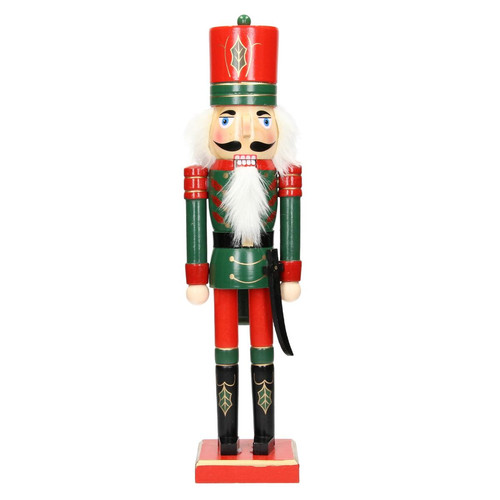 Ecd Germany - Casse-noisette soldat en bois décoration de Noël traditionnel chapeau rouge 38cm - Décoration De Table De Noël