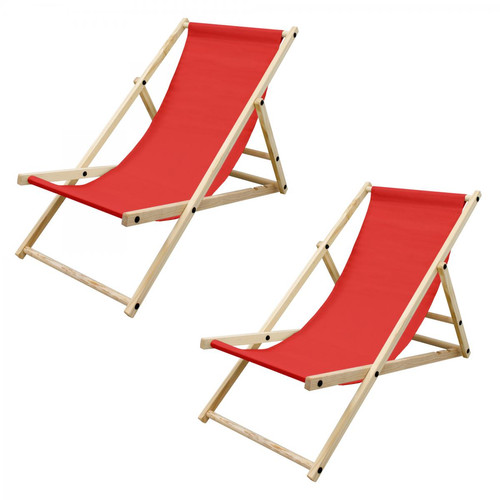 Ecd Germany - chaise longue pliante en bois 3 positions de couchage jusqu'à 120 kg rouge Ecd Germany  - Chaise longue pliante jardin