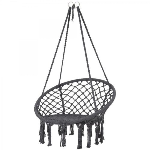 Ecd Germany - Chaise suspendue hamac siège balançoire fauteuil relax gris coton Ø 80 cm 120 kg - Transats, chaises longues
