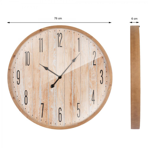 Horloges, pendules Horloge murale vintage ronde en bois et verre MDF horloge décorative salon Ø76cm