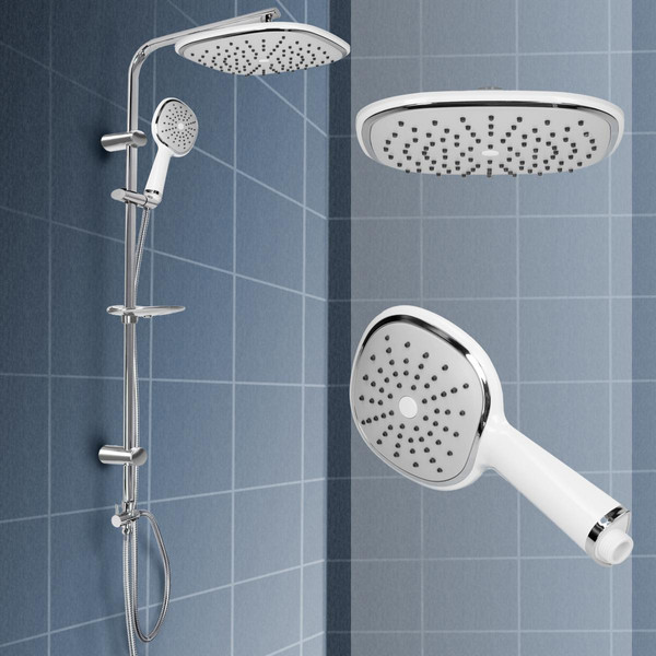 Colonne de douche Ecd Germany Kit système de douche baignoires effet pluie robinetterie douchette ovale blanc