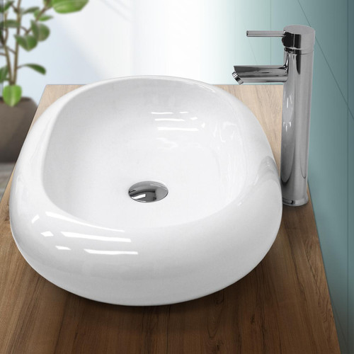 Ecd Germany - Lavabo 630x420x120 mm en céramique blanche avec kit de vidange sans trop-plein Ecd Germany  - Plomberie Salle de bain