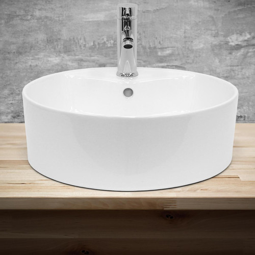Ecd Germany Lavabo en céramique blanc vasque a poser rond évier moderne toilette 460x155mm