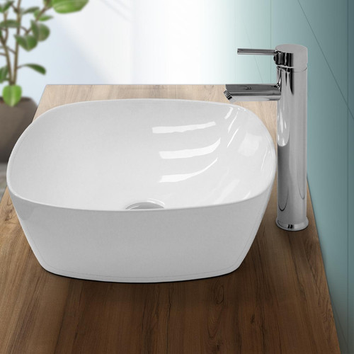 Ecd Germany - Lavabo en céramique blanche vasque a poser ovale évier moderne 405x405x140 mm Ecd Germany  - Meuble vasque poser
