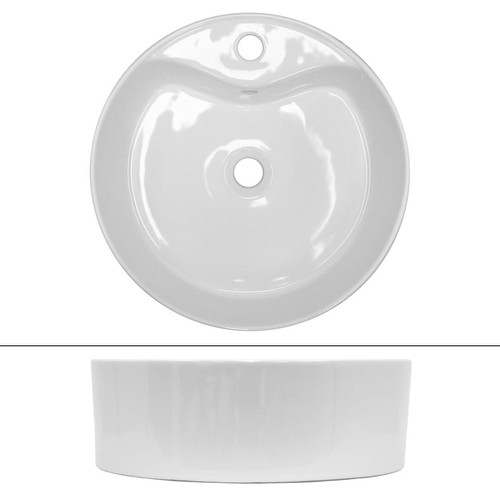 Ecd Germany lavabo forme ronde 460x460x155 mm, blanc, céramique - incl. set d'écoulement avec trop-plein