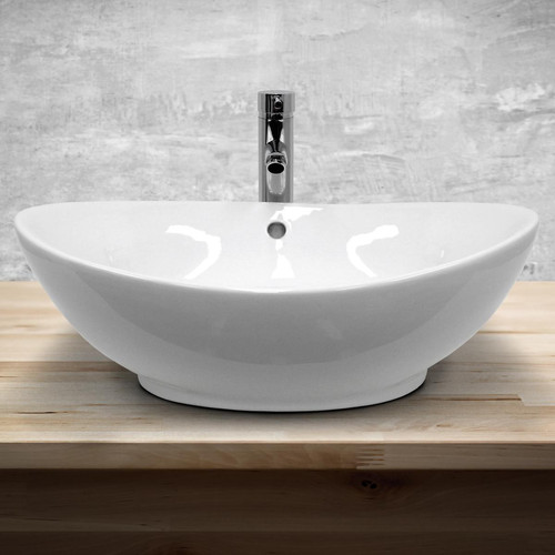 Ecd Germany Lavabo vasque évier lave-main salle de bain ovale en céramique blanc 590x390mm