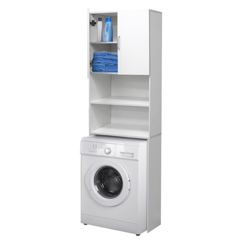 Ecd Germany - Meuble étagère machine à laver armoire blanc pour salle de bain WC 190 x 62,5 cm - Mobilier Maison