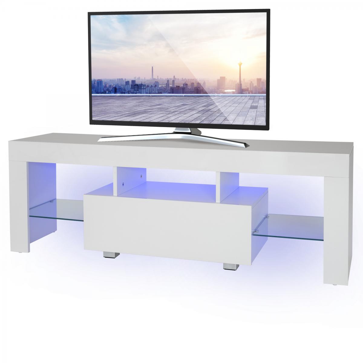 ecd germany meuble tv éclairage led blanc armoire lowboard moderne 130x49x45 cm ml-design®  blanc