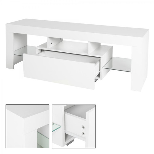 Ecd Germany Meuble TV éclairage LED blanc armoire lowboard moderne 130x49x45 cm ML-Design®