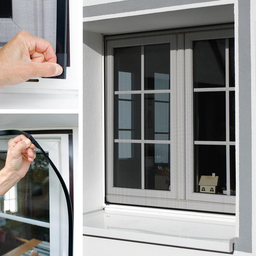 Ecd Germany - Moustiquaire fenêtre cadre magnétique noir 130x150 protection contre insectes - Moustiquaire Fenêtre