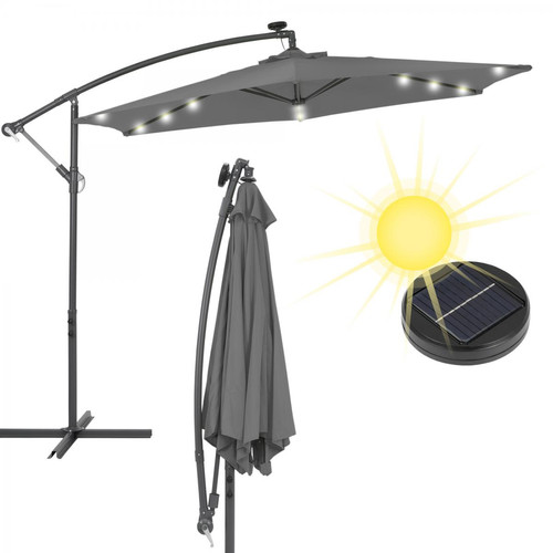 Ecd Germany - Parasol déporté de jardin + éclairage solaire LED parapluie rond anthracite 3m - Parasols