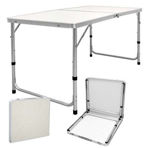 Tables de jardin Ecd Germany Table pliable de camping MDF jardin pique-nique 120 cm blanc/crème en aluminium