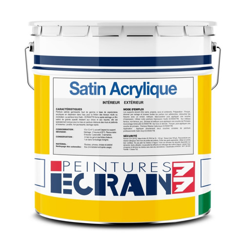 Ecran77 - Peinture professionnelle satin, murs et plafonds, intérieur, extérieur, résine acrylique - Satin Acrylique ECRAN 77-15 litres-Blanc Ecran77  - Peinture blanc satin