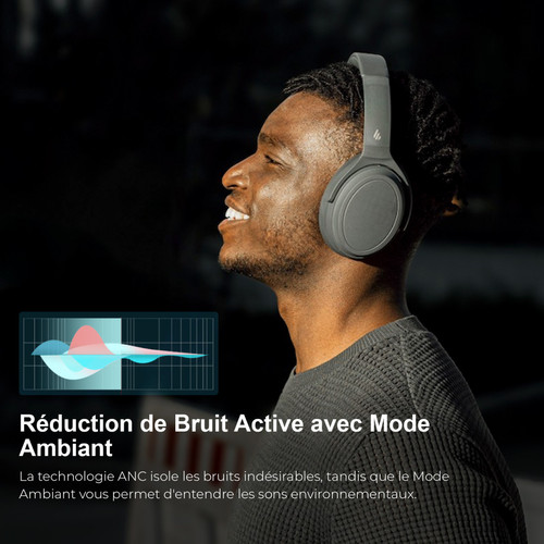 Ecouteurs intra-auriculaires Edifier WH700NB Casque Sans Fil à Réduction Active du Bruit, Over-Ear - Gris
