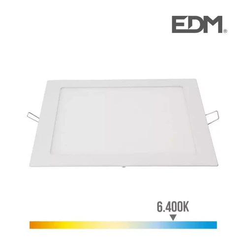 Spots Edm Downlight LED 20W carré 22cm Blanc - Blanc du Jour 6400K