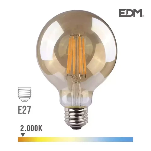 Edm - Ampoule LED E27 8W Globe G125 équivalent à 55W - Très Blanc Chaud 2000K Edm  - Ampoule globe e27