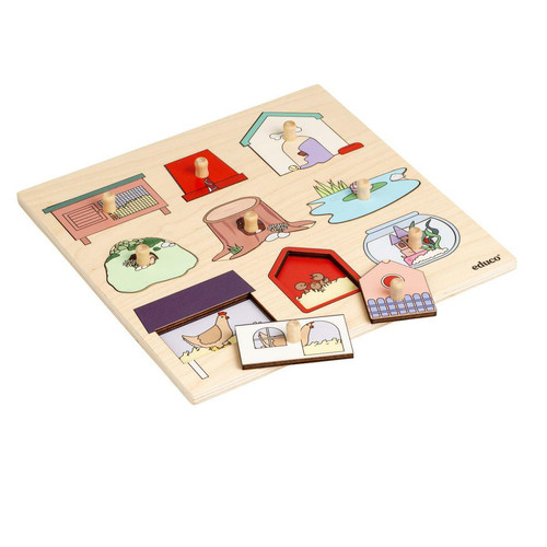 Educo - Puzzle en Bois - Puzzle surprise - maisons d'animaux - jeu Montessori Educo  - Jeux & Jouets